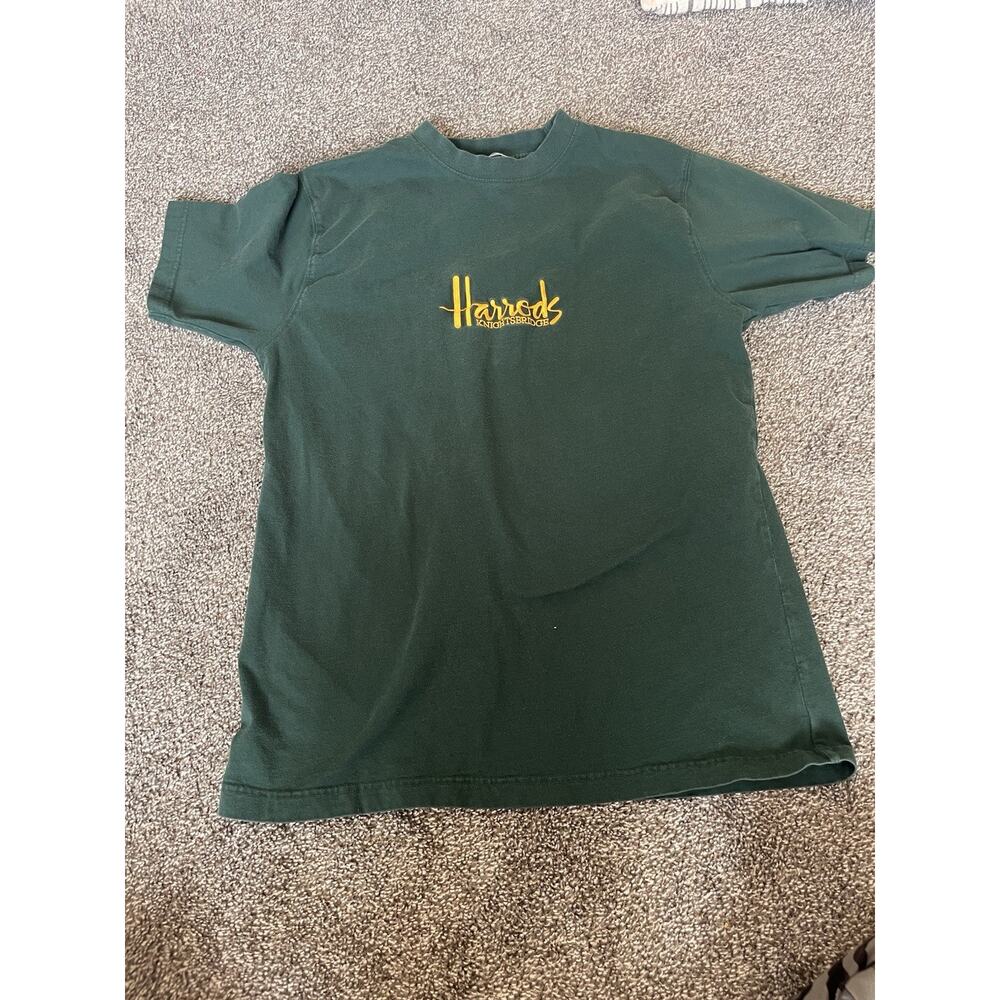 Vintage Harrods Shirt Mens Medium Green Knightsbridge Embroidered Logo London W